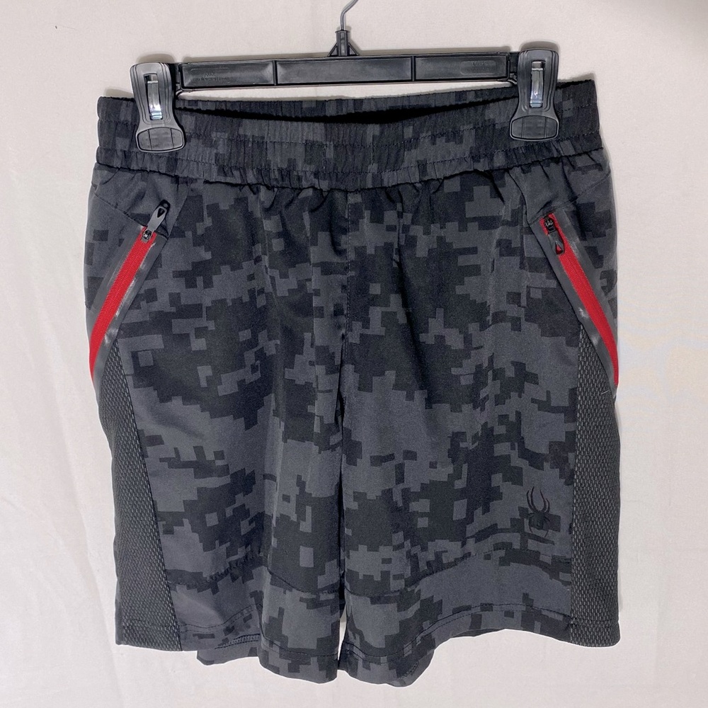 Spyder Active/Sport Black Grey Digital Camo Shorts W Red Trim S